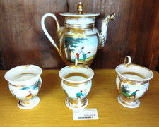 VERSEUSE 3 TASSES PORCELAINE de PARIS Historees 1820 XIXe Dorure The 12MAG 17/04