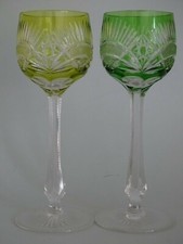 2 ANCIENS VERRES A VIN DE COULEUR ROEMER CRISTAL DOUBLER COLORER 20 cm