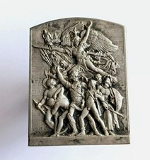 Plaque medaille bronze militaire Art Nouveau antique silvered bronze medal