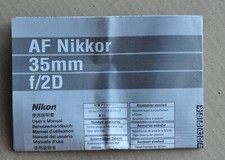 Nikon : manuel pour objectif AF Nikkor 35mm f/2D - comme neuf