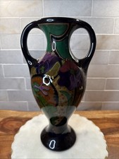 Gouda Holland Haven Pottery Vase Gloss Dual Handles Floral 10”