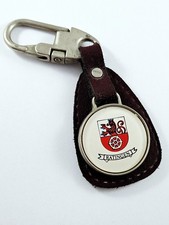 KEYCHAIN - SOUVENIR of RATINGEN - Germany - Metal on Faux Leather - Vintage