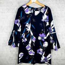 Tanais Robe Femme 38 Violet Marine Floral Manche Évasées Col V Fluide Extensible