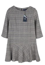 Gant Checked Flare Femme Robe EU36 Gris 3/4 à Manches Col Rond Plaid Imprimé I
