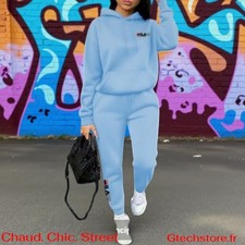 Survêtement Femme Polaire 2 Pcs Hiver Jogging Streetwear Sport Capuche Pantalon 