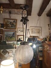 Art Deco ""Ball"" Ceiling Light Pressed Glass Wrought Iron Light Suspensions