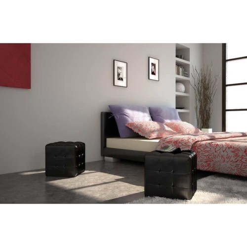 Pouf cube capitonné noir - 2x,