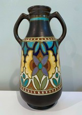 Gouda Holland PZH Pottery Vase w/handles 11.25 in/29 cm tall MADELEINE  1929 A++
