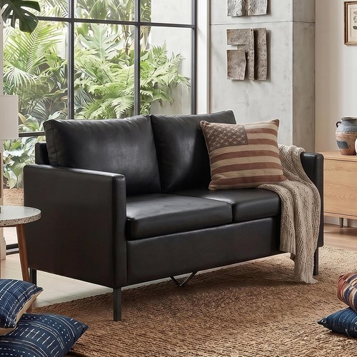 Black faux leather small couch - black,