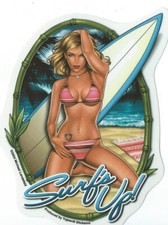 AUTOCOLLANT SEXY PIN UP SURFS UP - STICKER VINYL DECORATION USA / VINTAGE