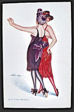 Old postcard X SAGER illustrator - DANCING GIRLS, AUX FOLIES BERGERES - couple women