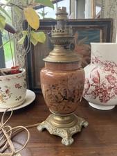 Lampe à pétrole en faience - Décor d'oiseaux - Manufacture ?