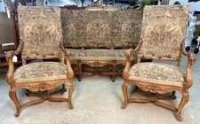 Antique French Louis XV Fauteuil Suite Sofa  2 Arm Chairs Original Tapestry 1860