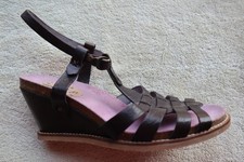 Black Leather KICKERS Ufo-Bis Open Toe Slingback Wedge Sandals US 9 EU 41