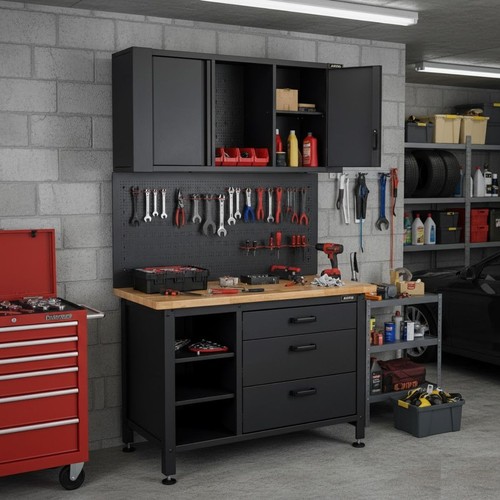 Armoire garage avec établi - avec,