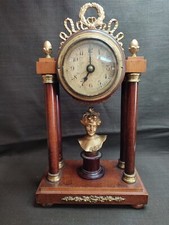 Antique Small Clock, Bronze Bust Clock Signed Auguste Moreau 1900