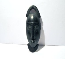 Sculpture Masque africain Tête souriant en bois d'ébène AFRIQUE ETHNIQUE 20x7cm