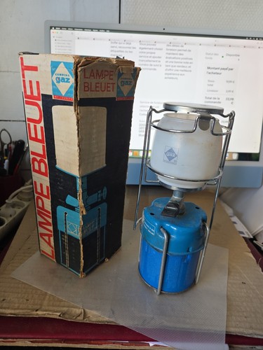 Ancienne lampe bleuet camping - lampe,