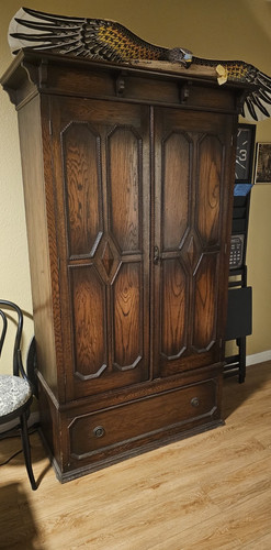 Antique oak armoire wardrobe - antique,