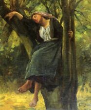 Dream-art Oil painting Jules Adolphe Aime Louis Breton a sleep in the woods girl