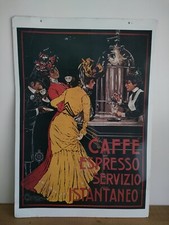 Large Coffee Espresso Metal Advertising Plate - VECCCANTI Milano - Vintage 