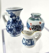 Miniature Vase and Pitchers Delft Luster Asian Perfect for Doll House je168