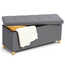 Banc coffre rangement sur pied 100 cm tissu gris anthracite