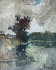 Paysage de rivière arboré - HSP de Charles LEBON (1906-1957) IMPRESSIONNISME