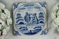 Antique 18thc DELFT pottery tile ceramic Bible religious scene 