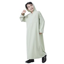 Muslim Jubba Thobe Dress Kids Boy Abaya Kaftan Long Sleeves Cover Hooded Robe