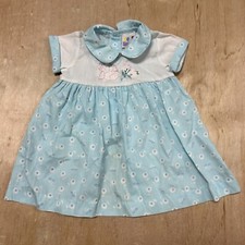 vintage nenuco blue flower teddy bear embroider dress 12 months Made In Mexico