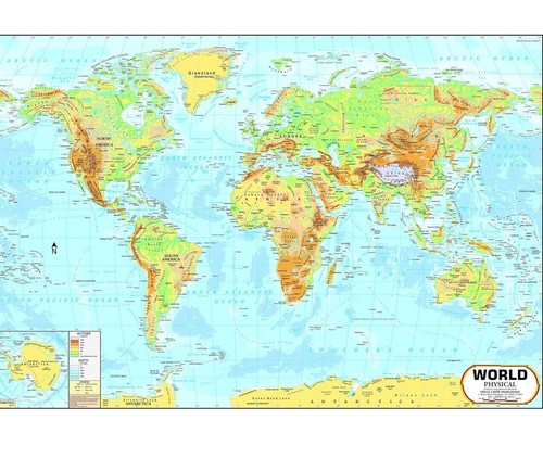 Carte physique monde - physique, 100