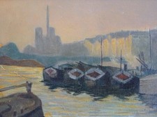 CHARMING PAINTING XXth century, FAUVE/FAUVISM-LANDSCAPE, LA SEINE & NOTRE DAME DE PARIS-