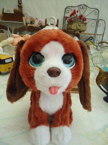 Peluche chien blanc roux fur - chien,
