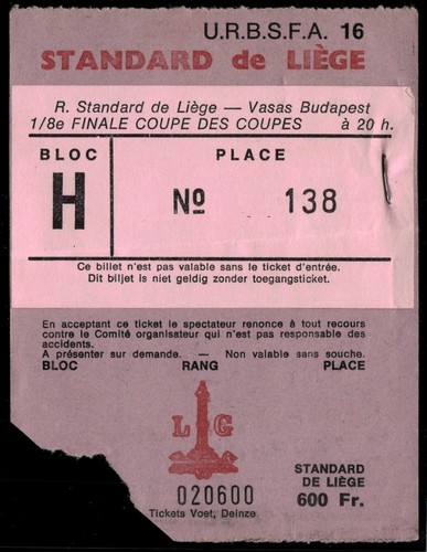 Ticket 1982 standard liege - 1982,