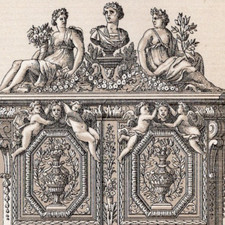 French XVIIe Siecle Ornate Cabinets Cupids Woodwork 1876 Antique Engraving