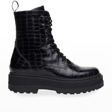 Nero Giardini Cocco Mock Croc Combat Booties Black Embossed Leather Sz 40