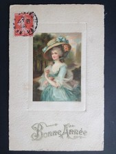 Old postcard FANTASY stamp ARRAS in 1909 FEMME ROYALTY to Miss Lucie JACQUIER de REIMS