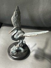 SPI San Pacific Int'l Bronze Sculpture Figurine Egret Crane Bird Heron in Marsh