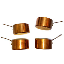 Lot of 4 Vintage French Copper Tin Lined Sauce Pans