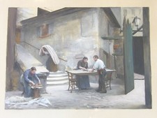 Hermine WATERNAU mattress cardeuse Paris rue Glacière watercolor signed 19th century