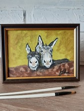 Peinture à l'huile duo d'ânes 5 x 7 portrait d'âne original art mural d'âne