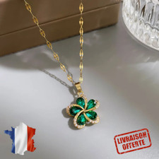 Collier Porte-Bonheur Trèfle Vert Émeraude🌿 - Pendentif Femme - Pochette Cadeau