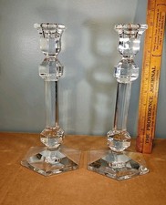 Pair of Vintage Val St. Lambert Gardenia Candlesticks w Acid-Etched Logo 9 3/8”