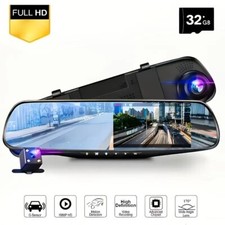 Dashcam Voiture Rétroviseur Double Caméra 4.3" FHD 1080P DVR  + Carte 32 Go