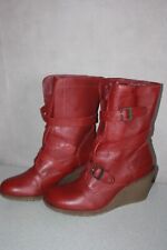 KICKERS  Mi bottes Fourrées à lanières cuir Rouge Foncé T 40 TBE