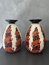 Boch la louviere Pair of enamelled earthenware vases