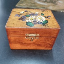 Olive Wood Jewelry Box Decor Painted Thoughts Nice Souvenir 1940