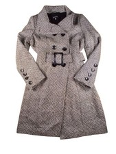 Le Château Manteau Femme Large Laine Noir Blanc Tissé Double Boutonnage mi-long
