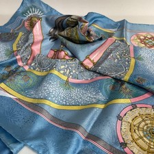 Hermes Carre 90 Silk Scarf Light Blue Multicolor Authentic 90x90 CM Silk